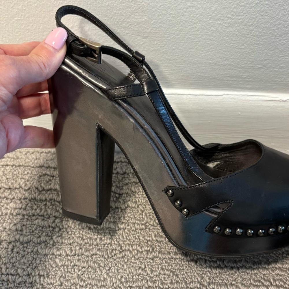 ❤️FINAL PRICE ‼️Prada ALMOST MINT!!! Black Platform SLING BACK HEELS!